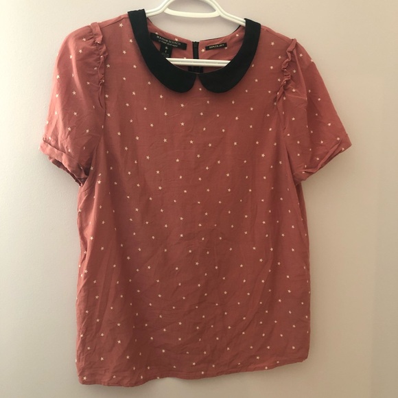 Maison Scotch Tops - Dusty Rose with Stars-size2-silk-Peter Pan collar